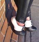 leather panels, black and white ankle boots